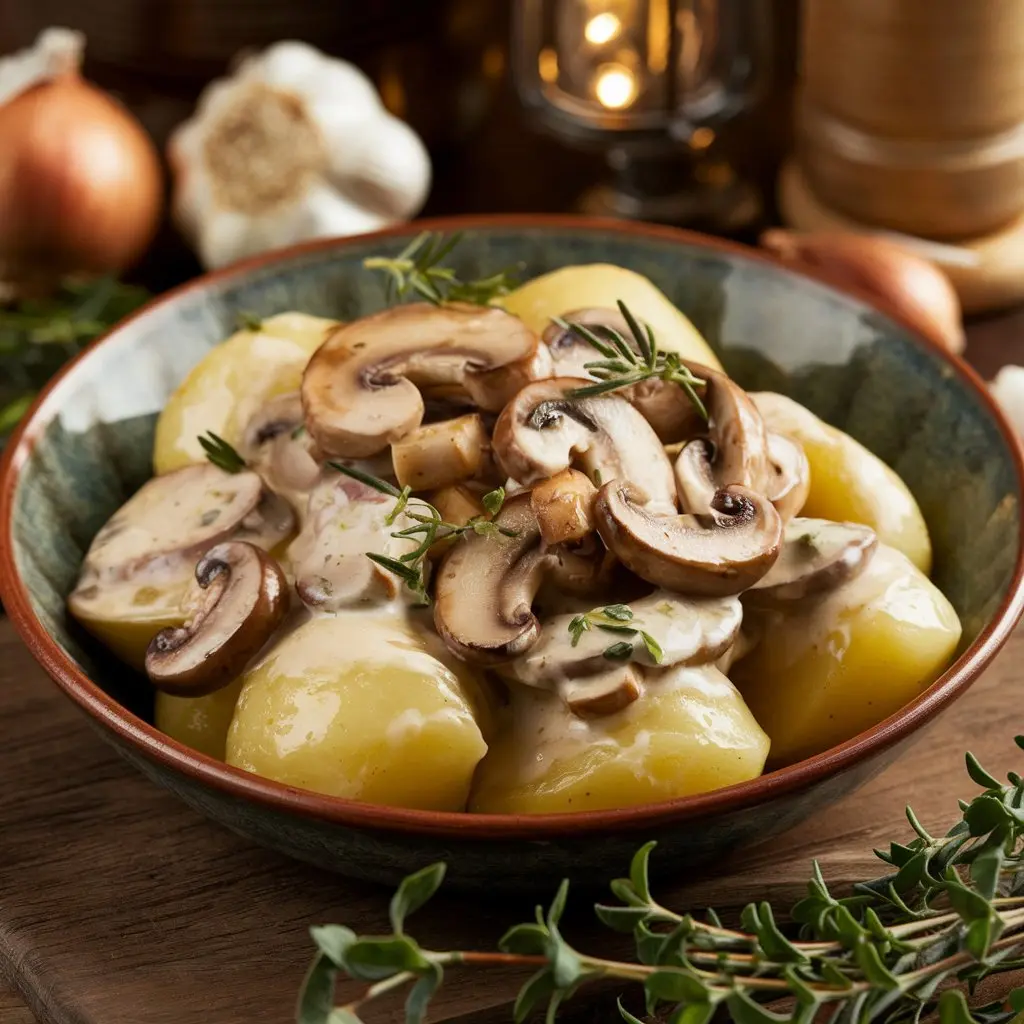 Potatoes and mushrooms with cream sauce