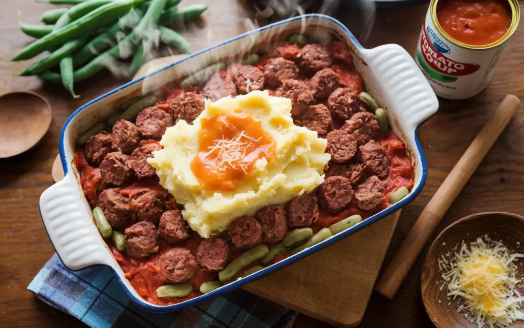 Hamburger, Green Beans, Tomato Soup, and Mashed Potato Casserole – Easy Comfort Food Recipe