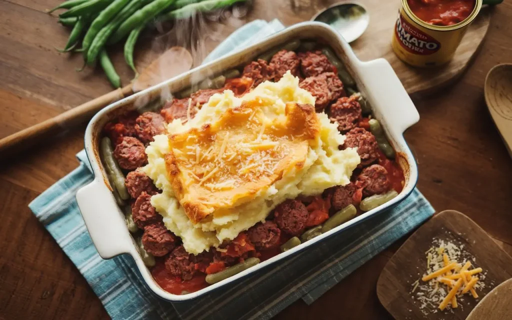 Hamburger, Green Beans, Tomato Soup, and Mashed Potato Casserole – Easy Comfort Food Recipe