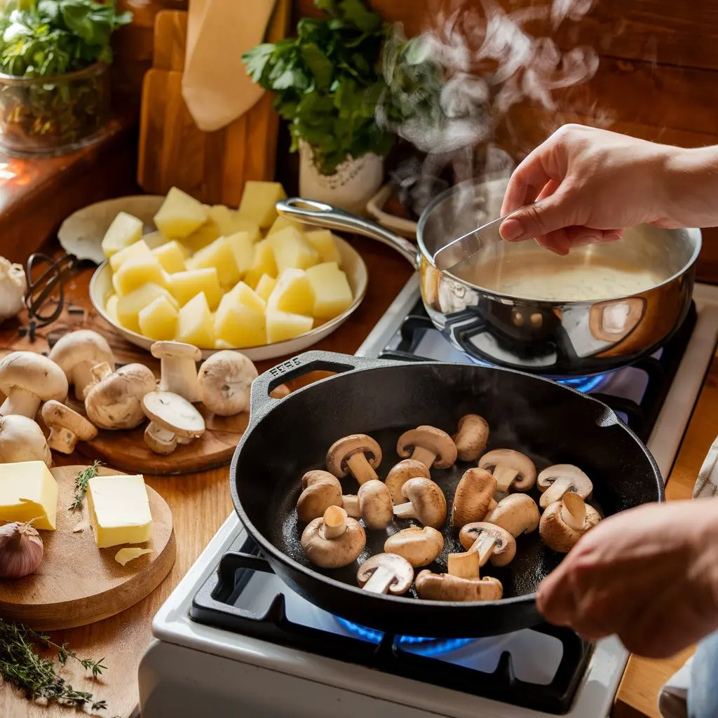 Potatoes and mushrooms with cream sauce