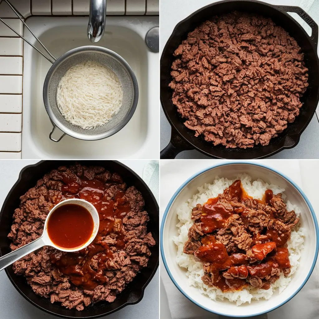 White Rice with Ground Beef and Barbecue Sauce Recipe | Quick & Flavorful Dinner Idea