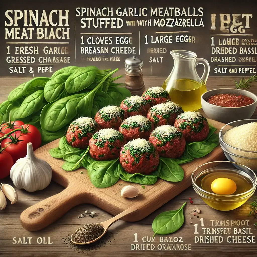 Spinach Garlic Meatballs Stuffed with Mozzarella: A Cheesy, Healthy Delight