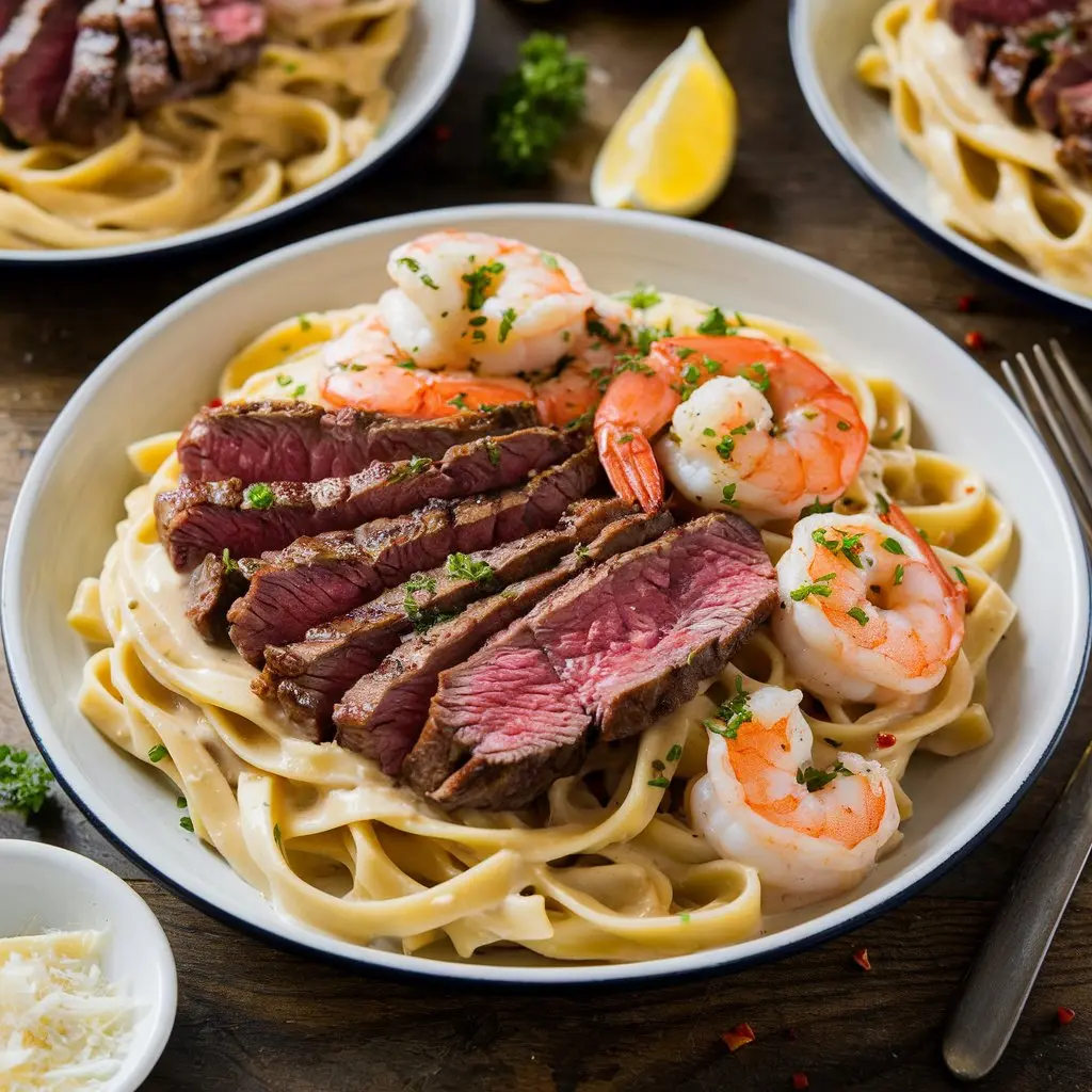 Steak and Shrimp Pasta Delight Recipe | Luxurious, Creamy Dinner Perfect for Any Occasion